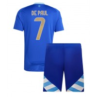 Echipament fotbal Argentina Rodrigo De Paul #7 Tricou Deplasare Copa America 2024 pentru copii maneca scurta (+ Pantaloni scurti)